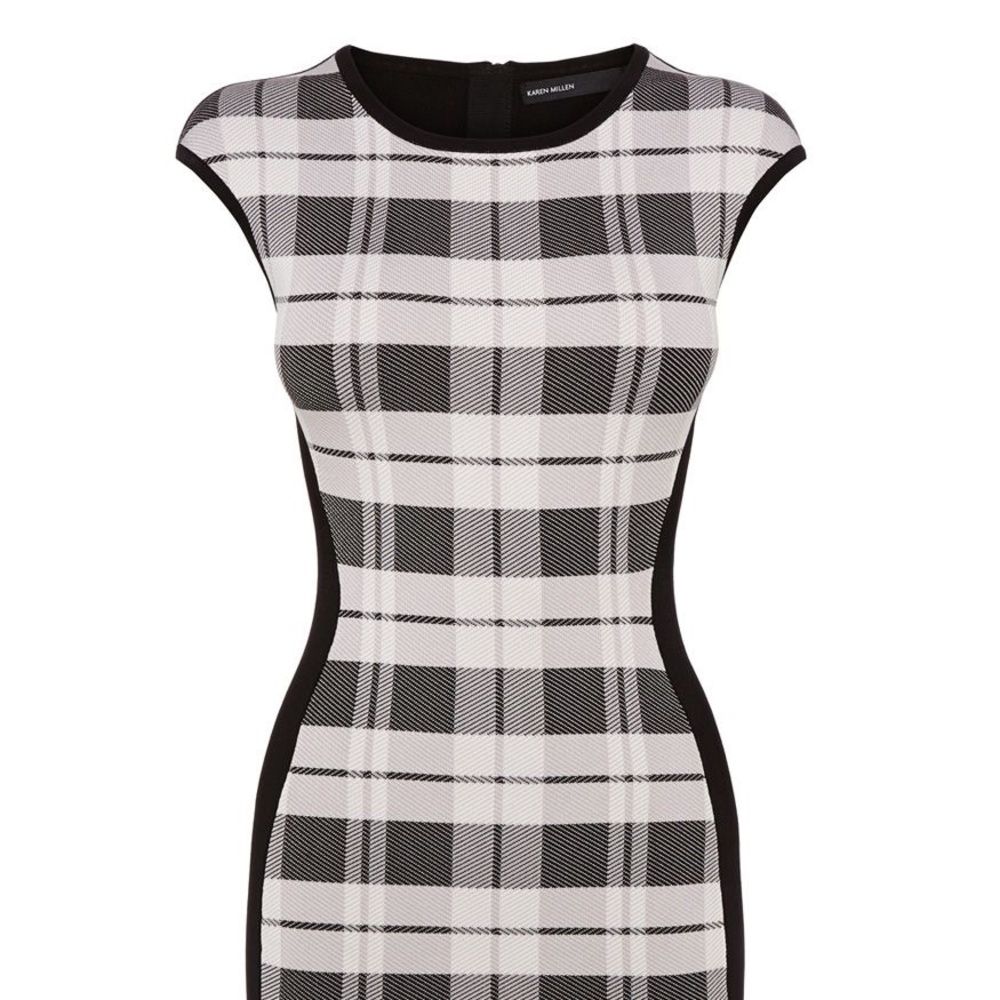 Karen Millen Black and White Plaid Midi Dress